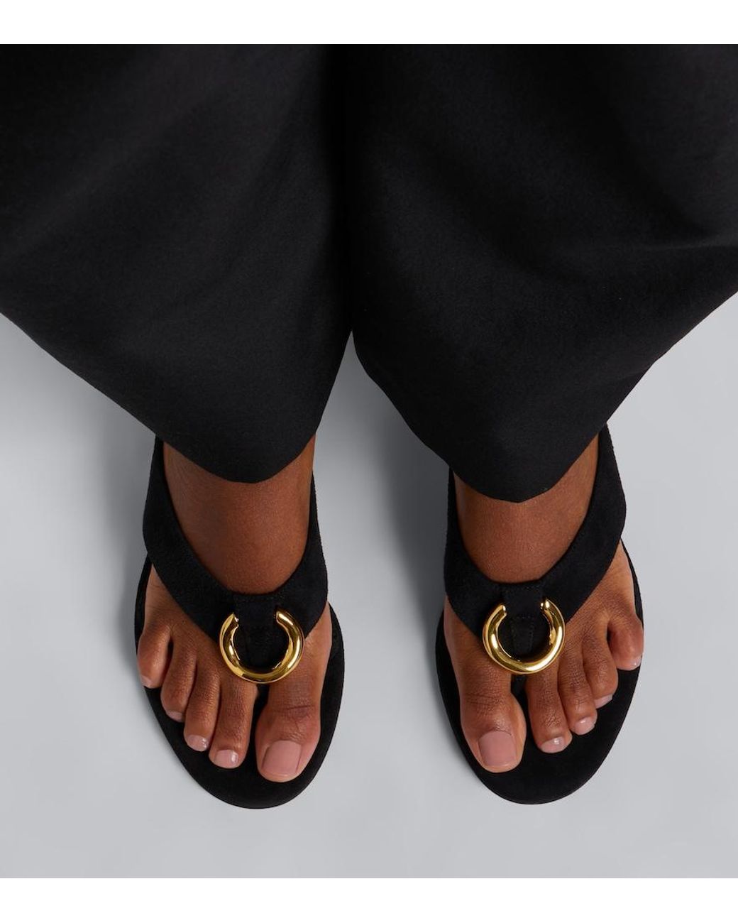 Alaïa Black Infra Suede Thong Sandals