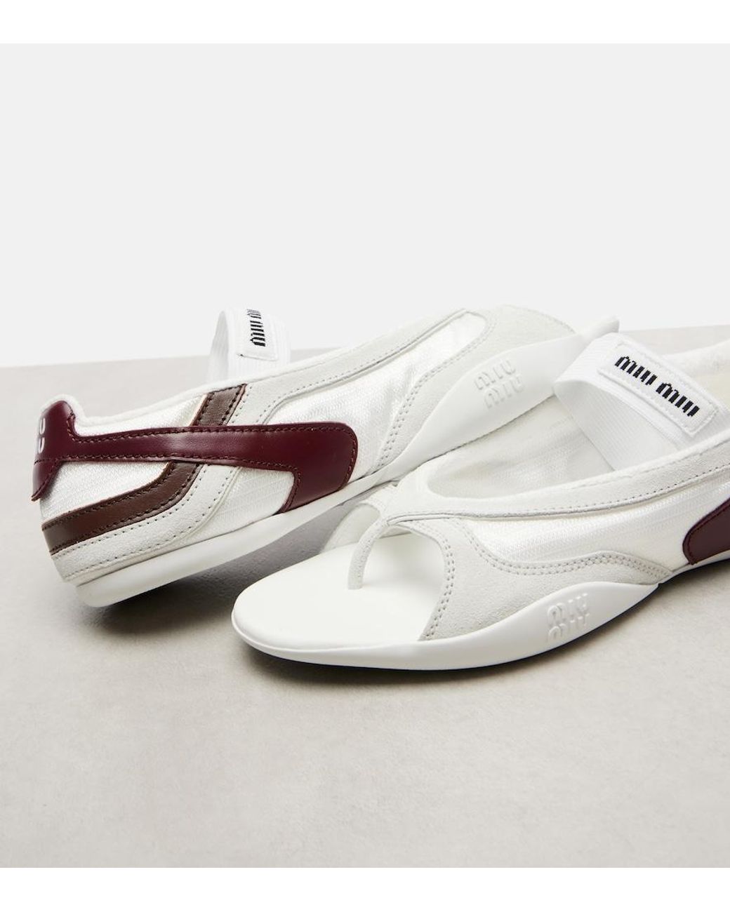 Miu Miu White Gymnasium Leather-Trimmed Thong Sandals
