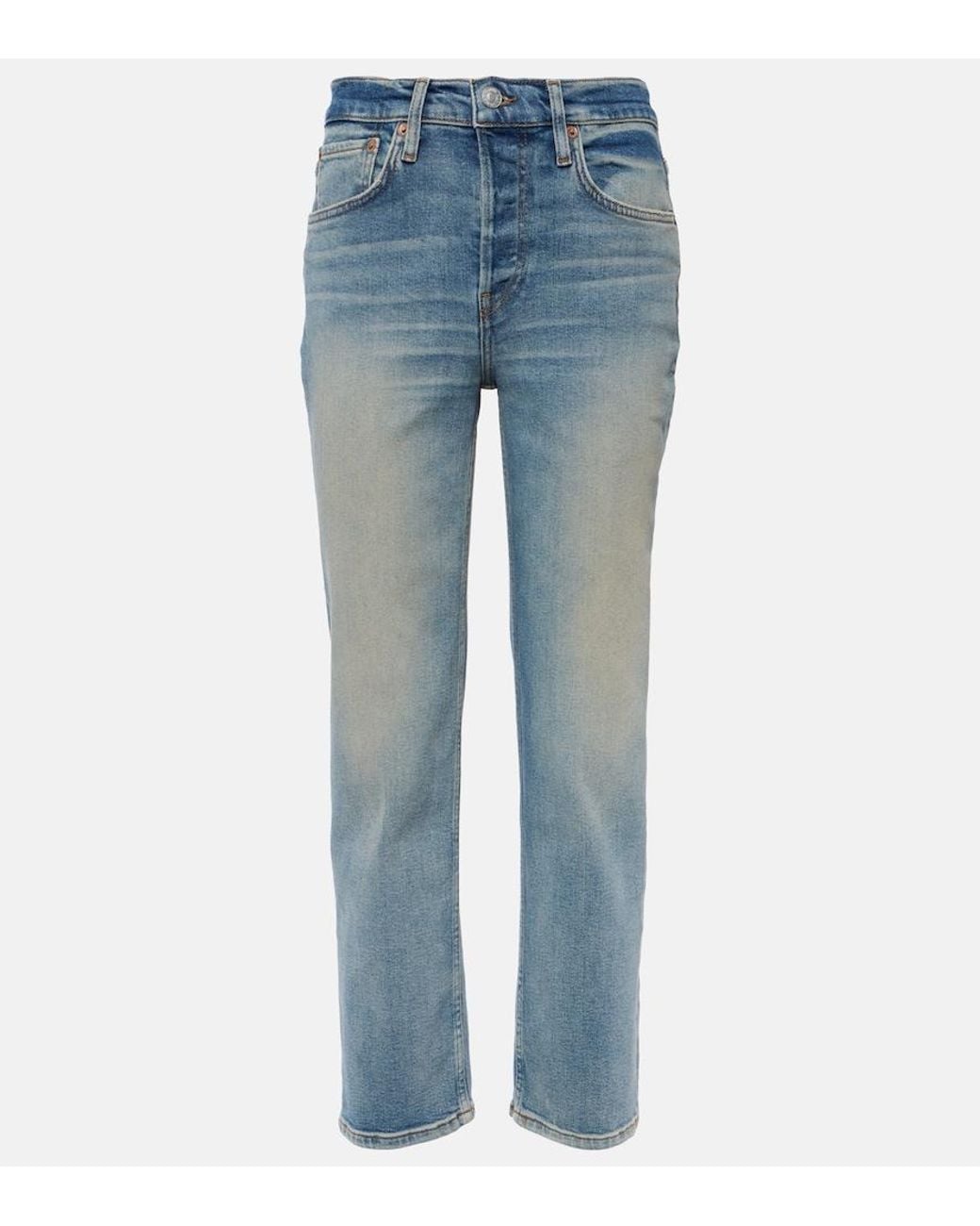 Re/done Blue Mid Rise Stove Pipe Straight Jeans