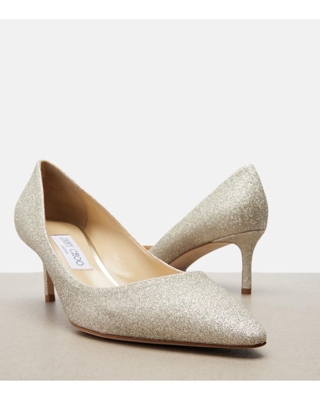 Jimmy Choo White Romy Glitter Pumps