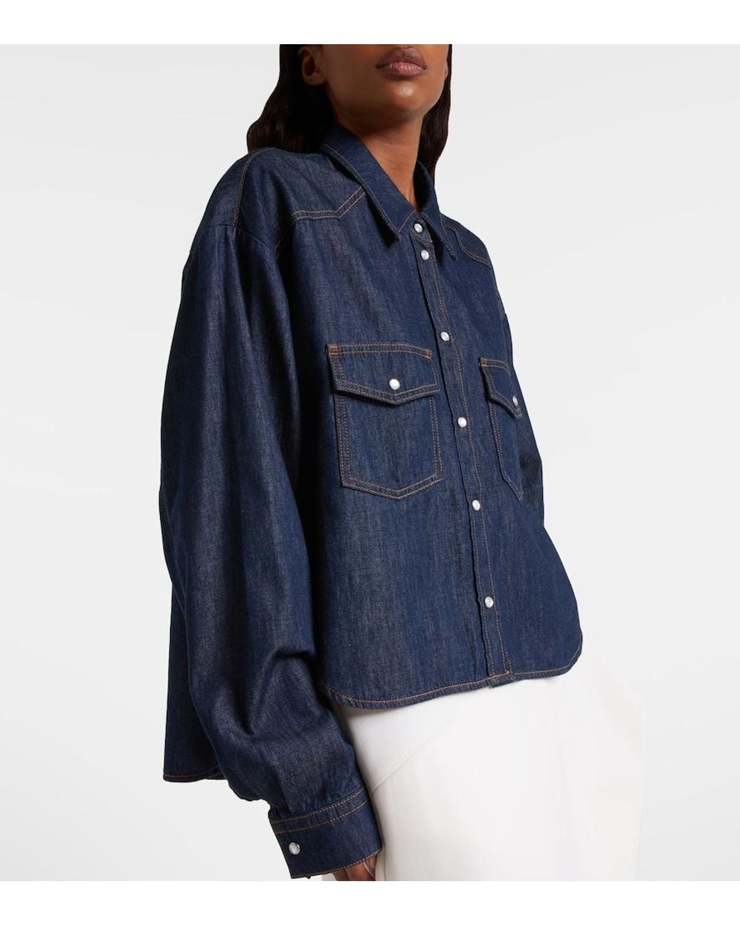 Khaite Blue Grenon Asymmetric Denim Shirt