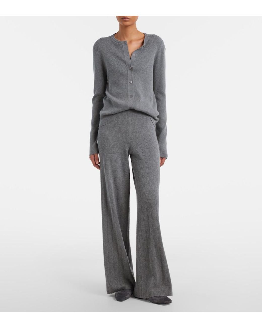 Lisa Yang Gray Abeena Ribbed-Knit Cotton And Cashmere Cardigan