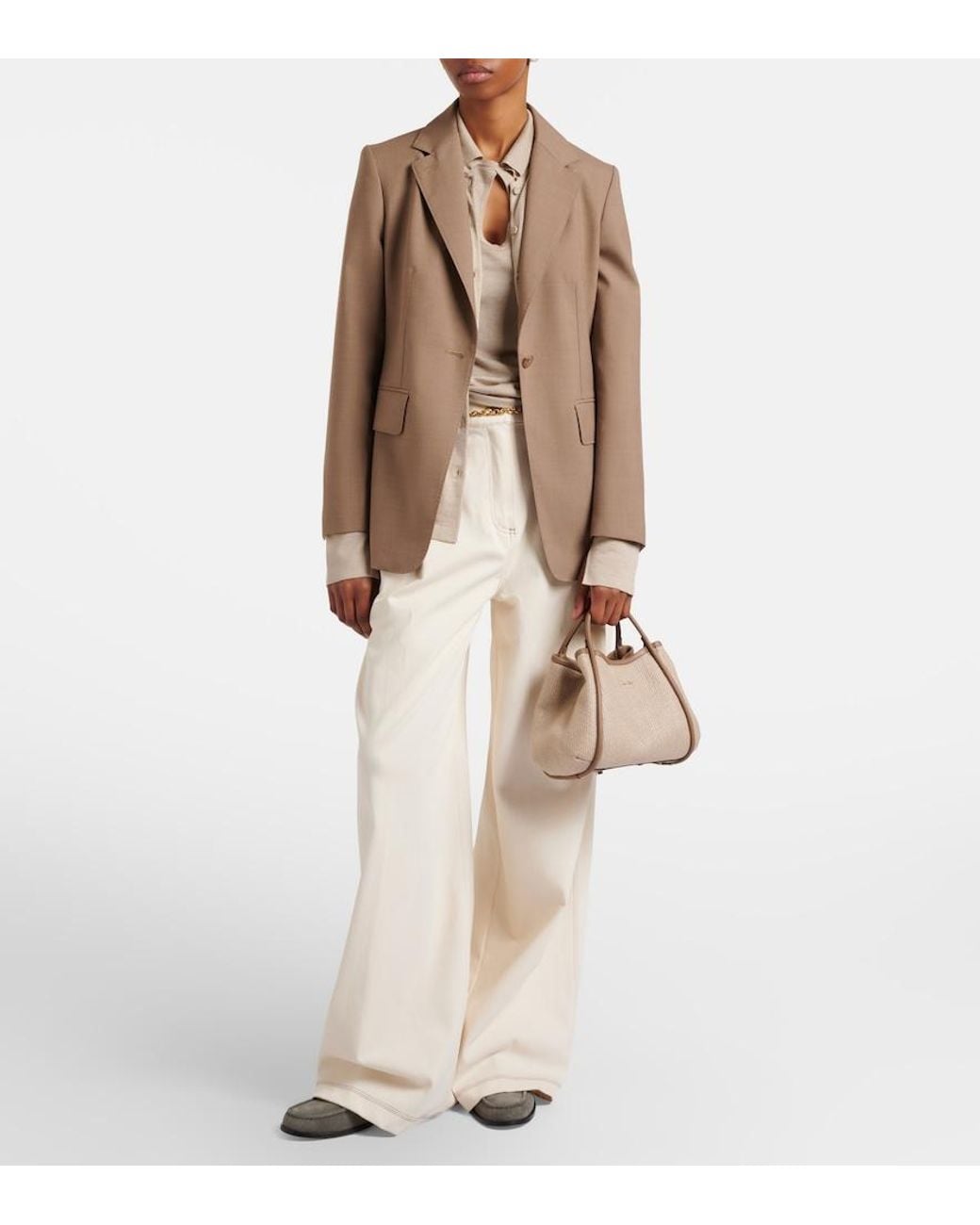 Max Mara Natural Marin Small Leather-Trimmed Top-Handle Bag