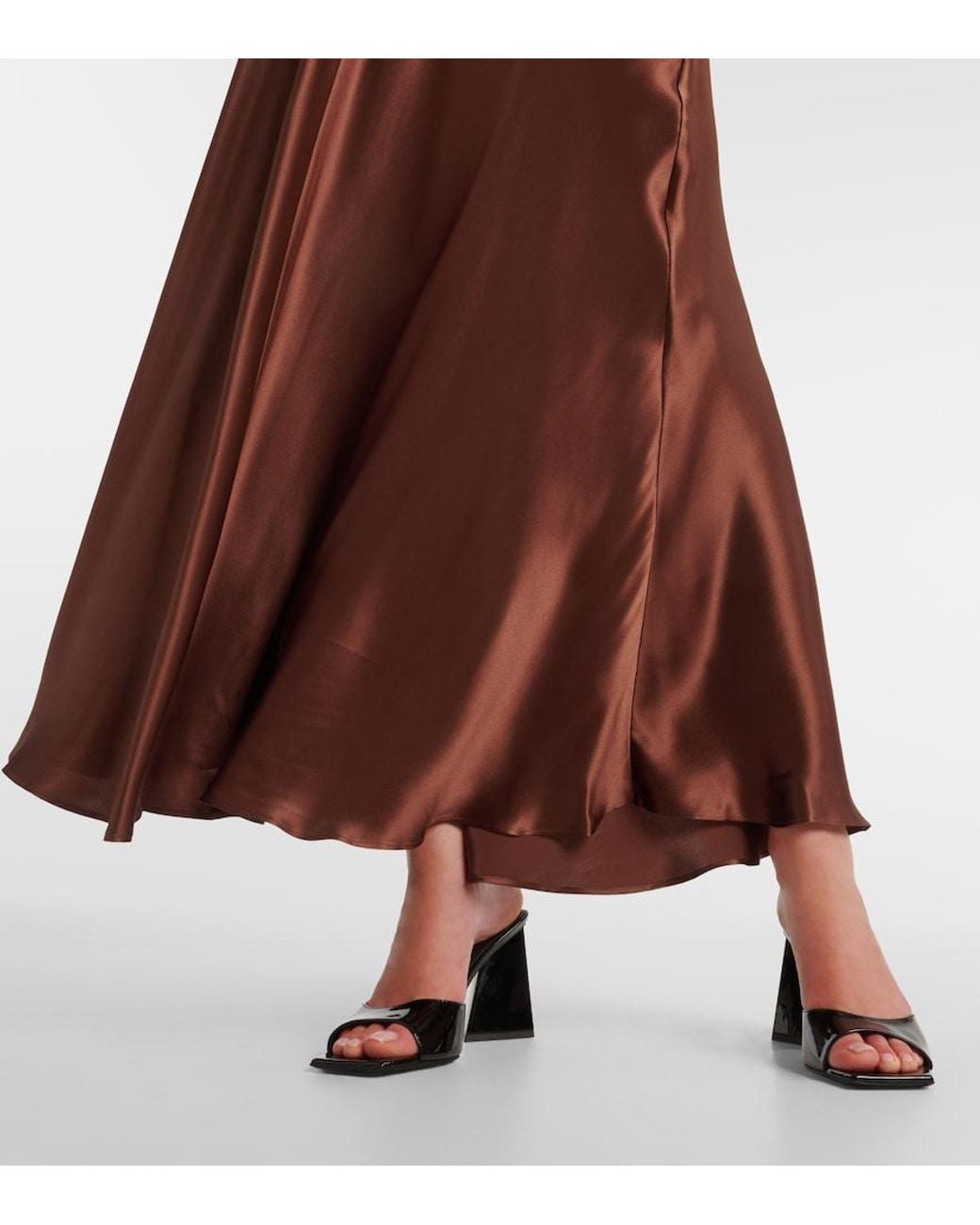 Rodarte Brown Lace-Trimmed Silk Charmeuse Gown