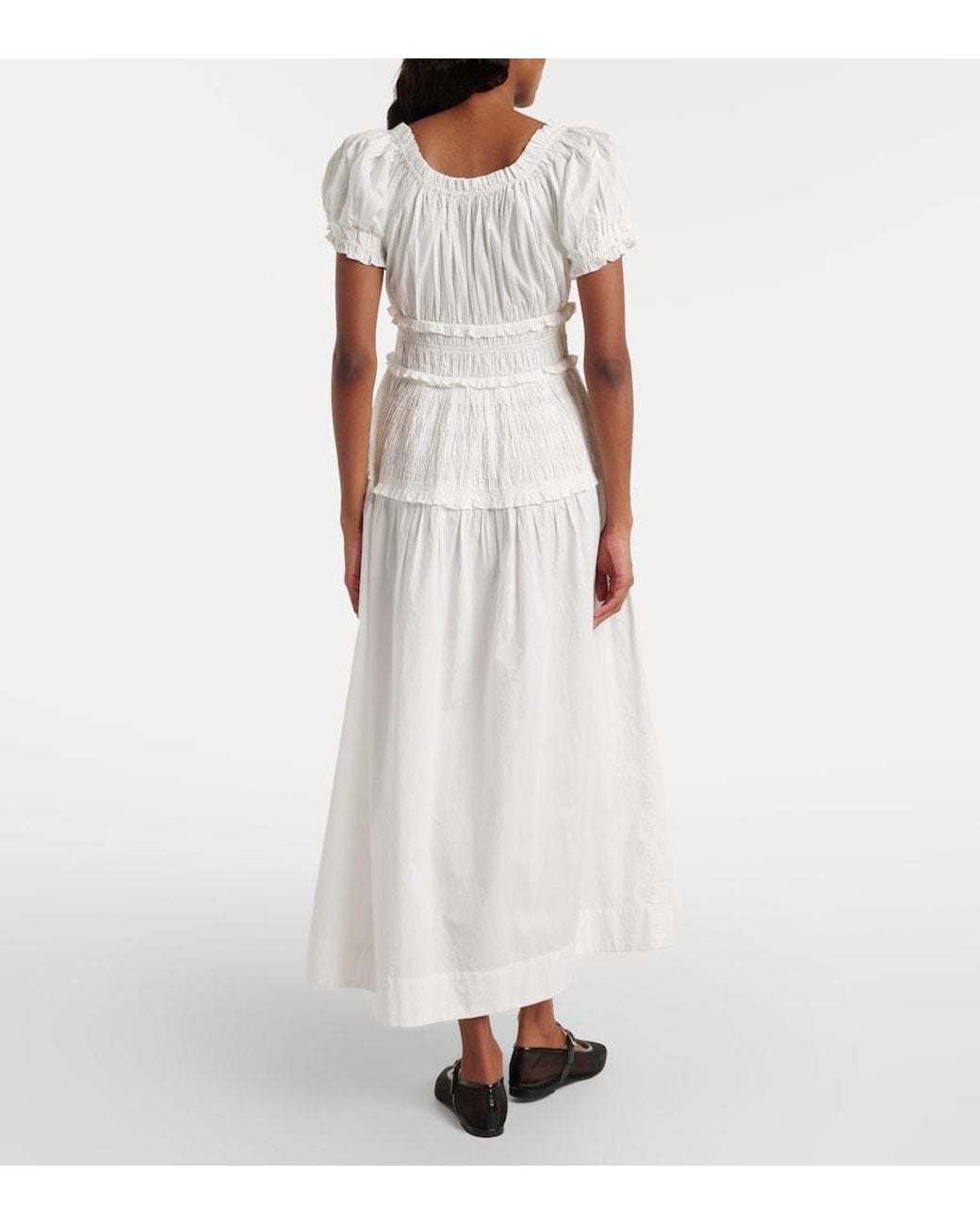 Doen White Leanne Cotton Poplin Midi Dress