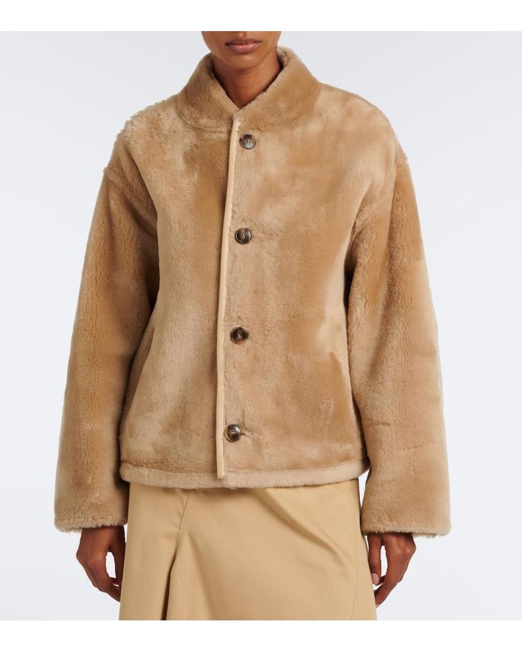 Yves Salomon Natural Reversible Shearling-Trimmed Leather Jacket
