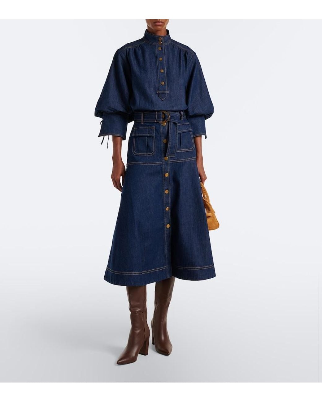 Zimmermann Blue Belted Denim Midi Skirt