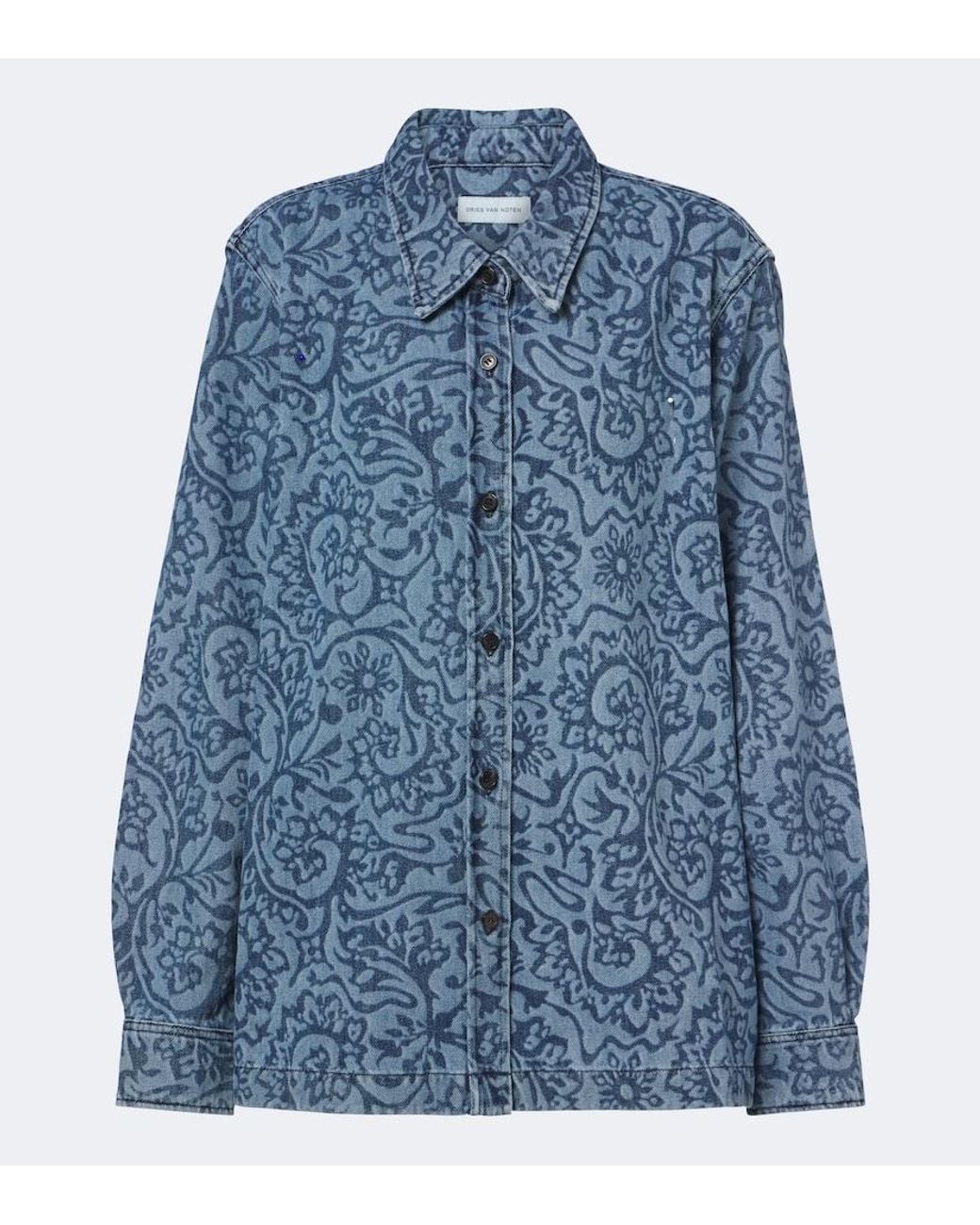 Dries Van Noten Blue Floral Denim Overshirt