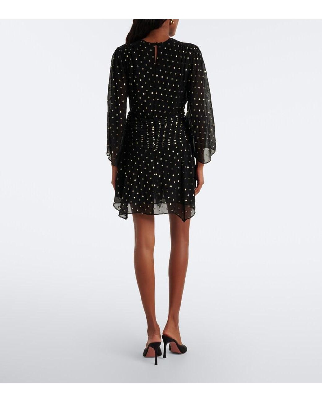 Rixo Black Clove Polka-Dot Chiffon Minidress