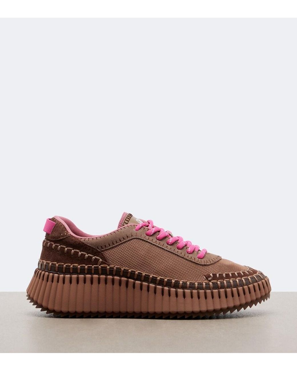 Chloé Pink Nama Leather-Trimmed Platform Sneakers