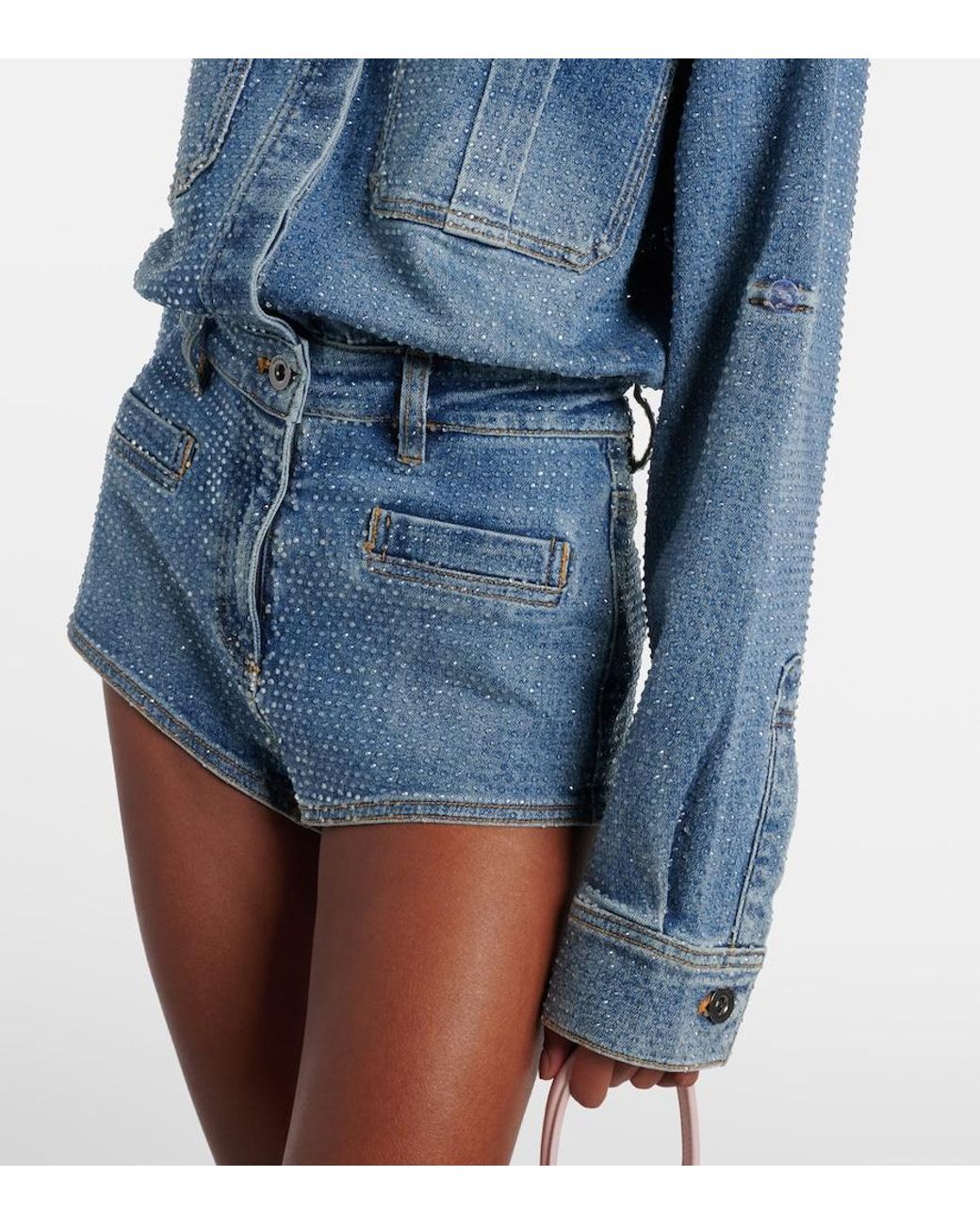 Self-Portrait Blue Embellished Denim Romper