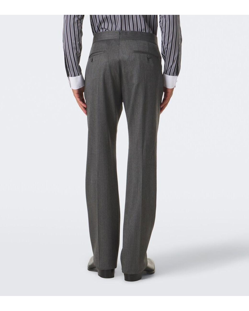 Tom Ford Gray Mouline Wool Twill Straight Pants for men