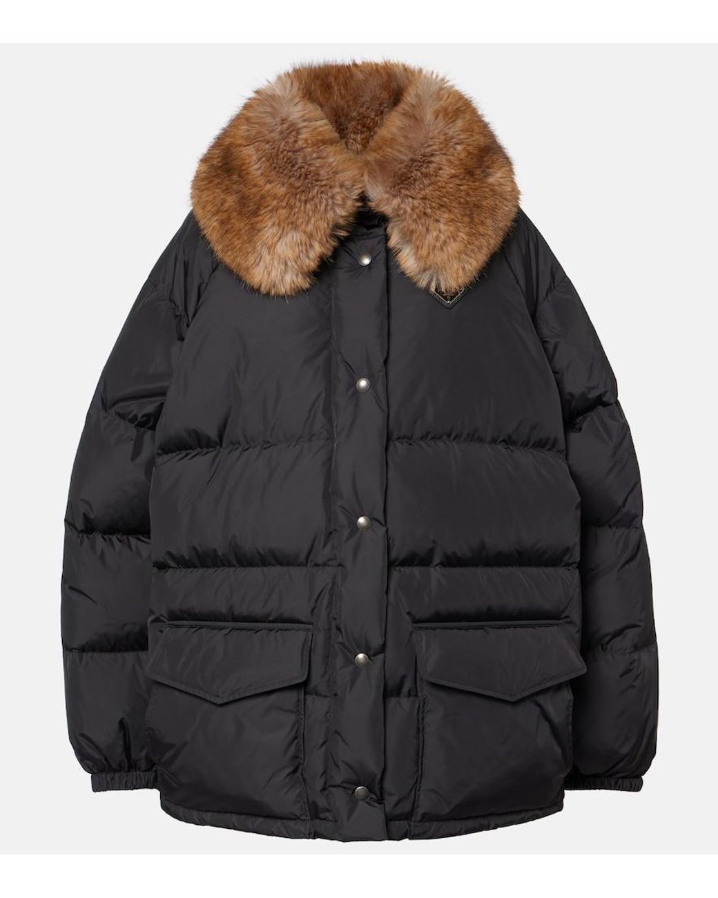 Prada Black Faux Fur-Trimmed Down Jacket