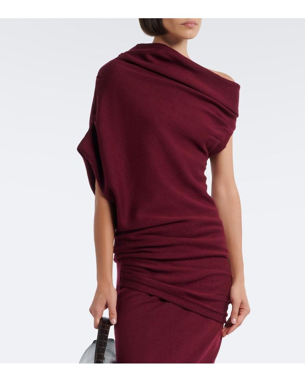 Staud Red Mabel Asymmetric Draped Wool Top
