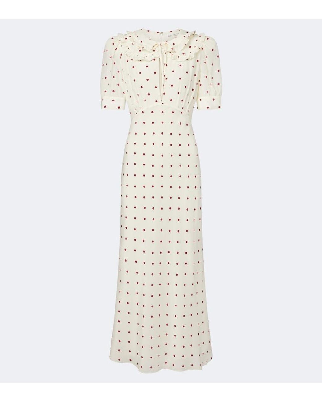 Alessandra Rich White Ruffled Polka-Dot Silk Midi Dress