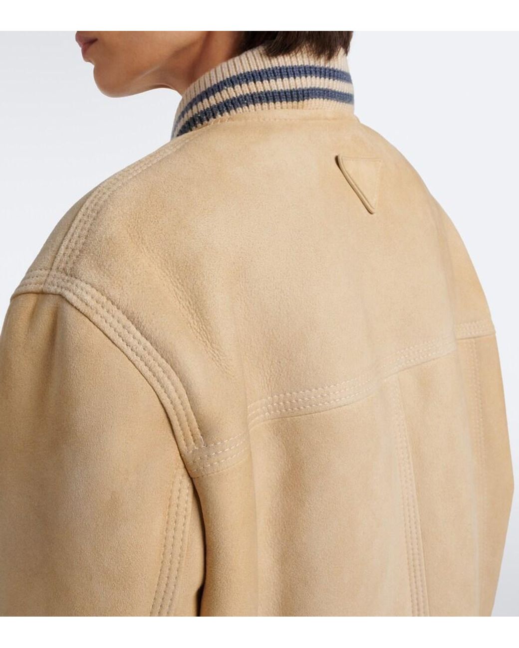 Prada Natural Wool-Trimmed Shearling Bomber Jacket