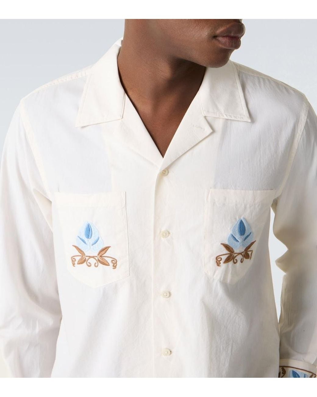 Bode White Nouveau Vine Cotton Poplin Shirt for men