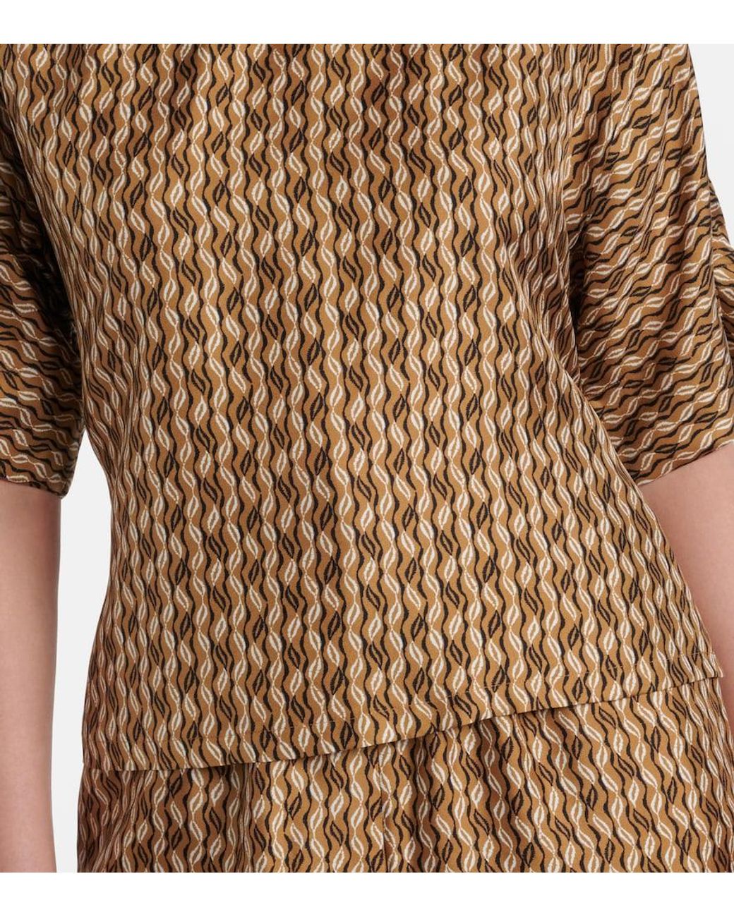 Max Mara Brown Nordica Printed Silk Blouse