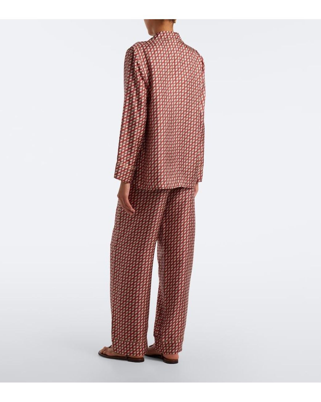 Max Mara Red Printed Silk Wide-Leg Pants