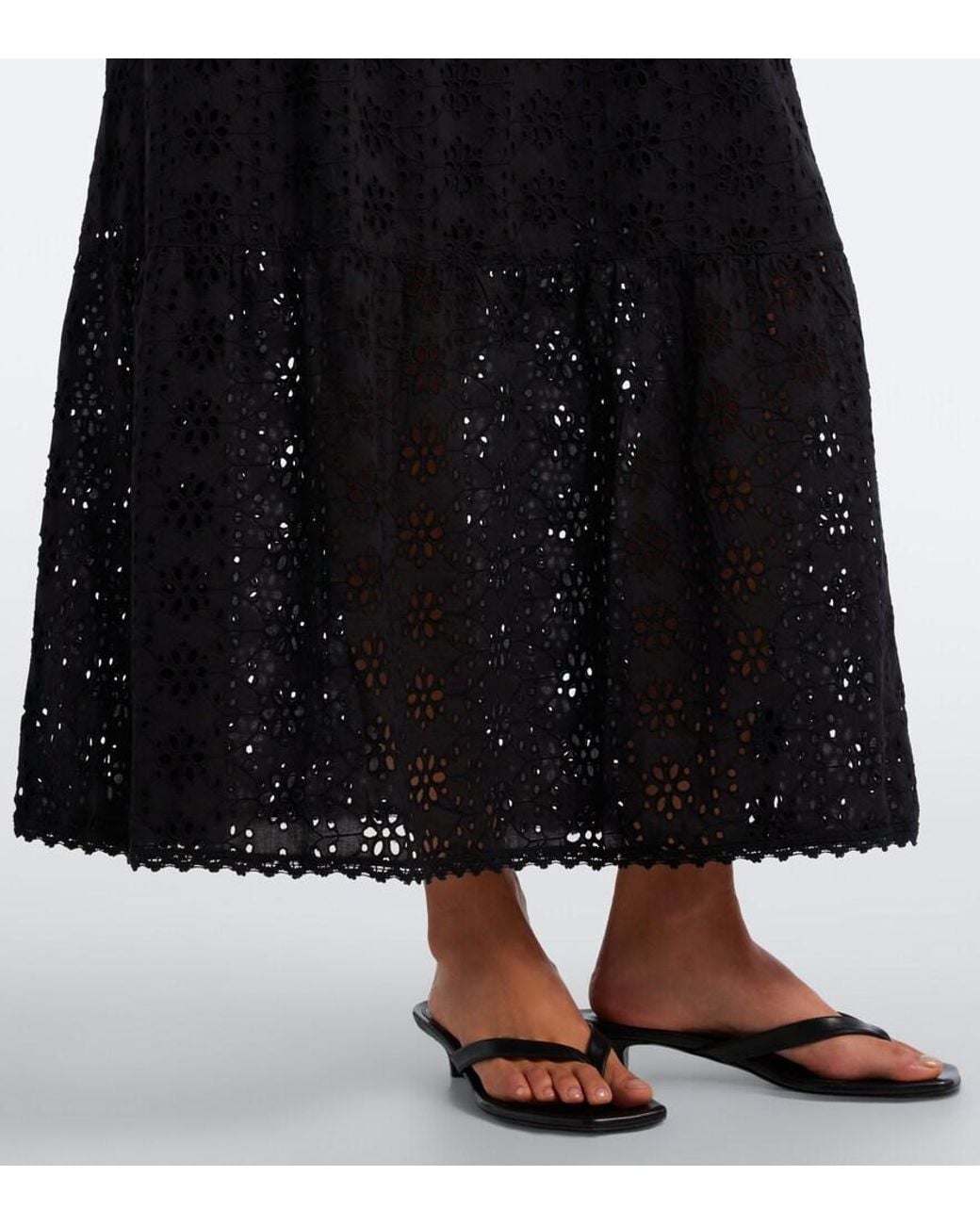Melissa Odabash Black Larna Broderie Anglaise Cotton Midi Dress