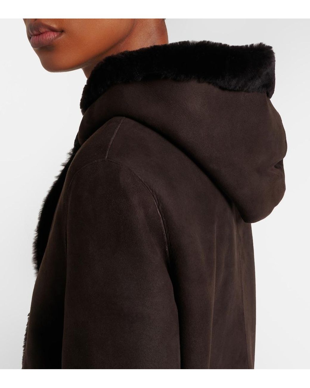 The Row Black Anaya Hooded Shearling-Trimmed Suede Coat