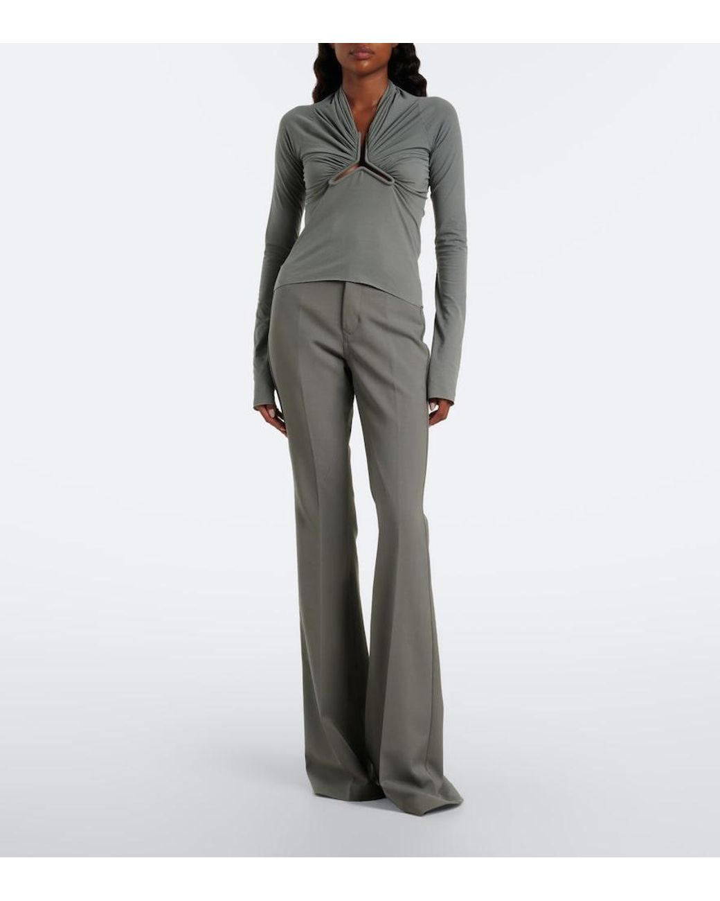 Rick Owens Gray Allanah Gathered Jersey Top