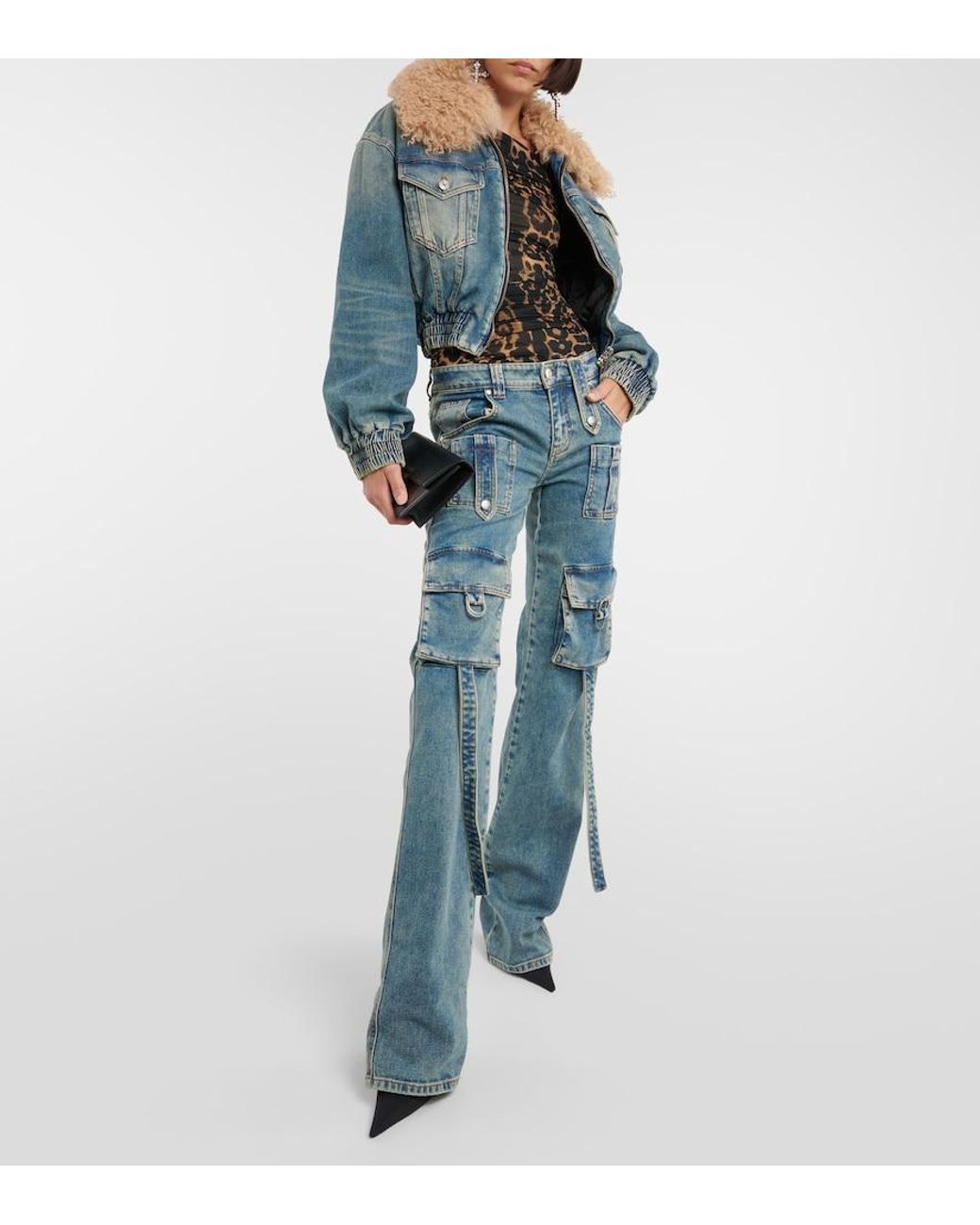 Blumarine Blue Low-Rise Denim Cargo Pants