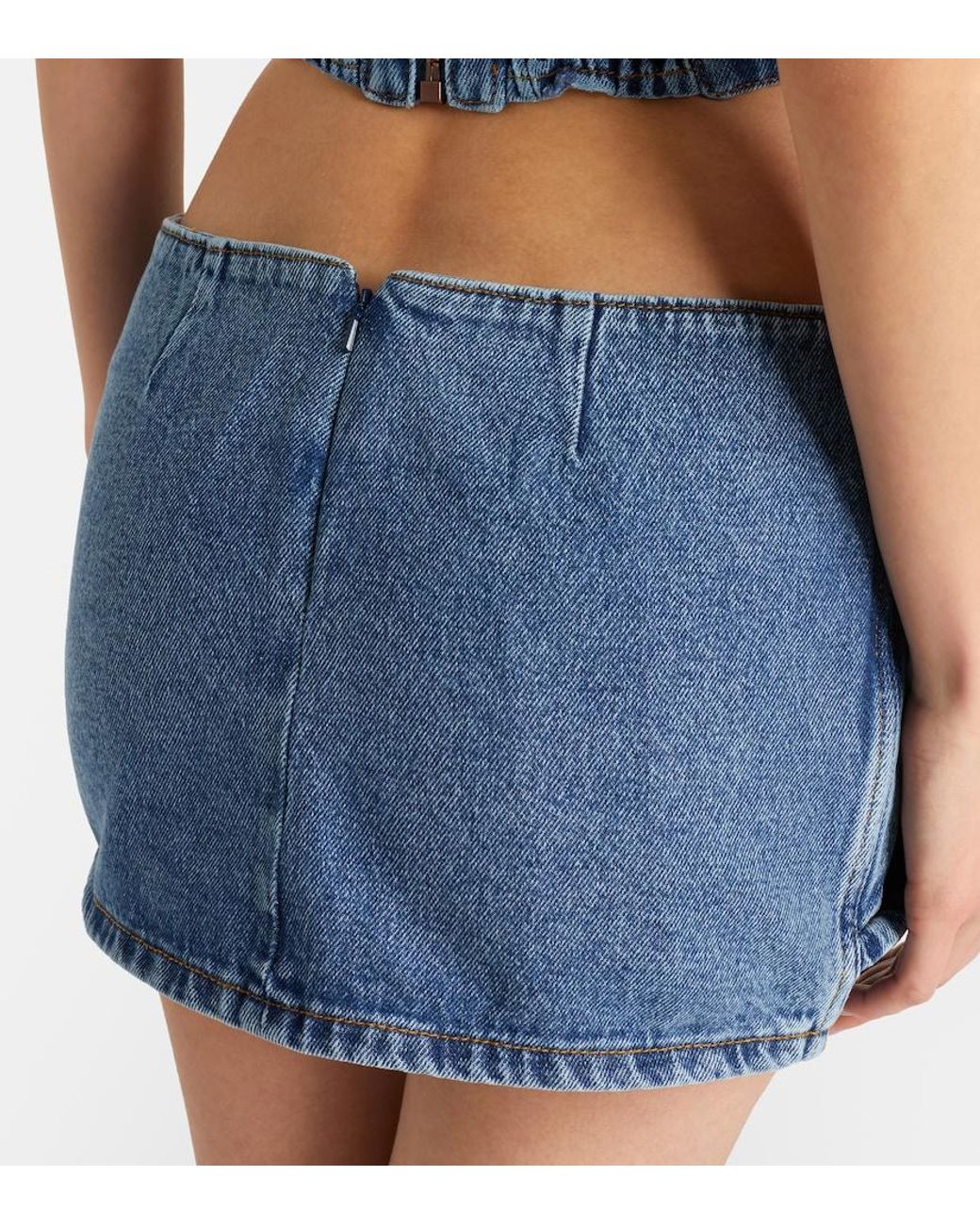 Magda Butrym Blue Floral-Applique Denim Miniskirt