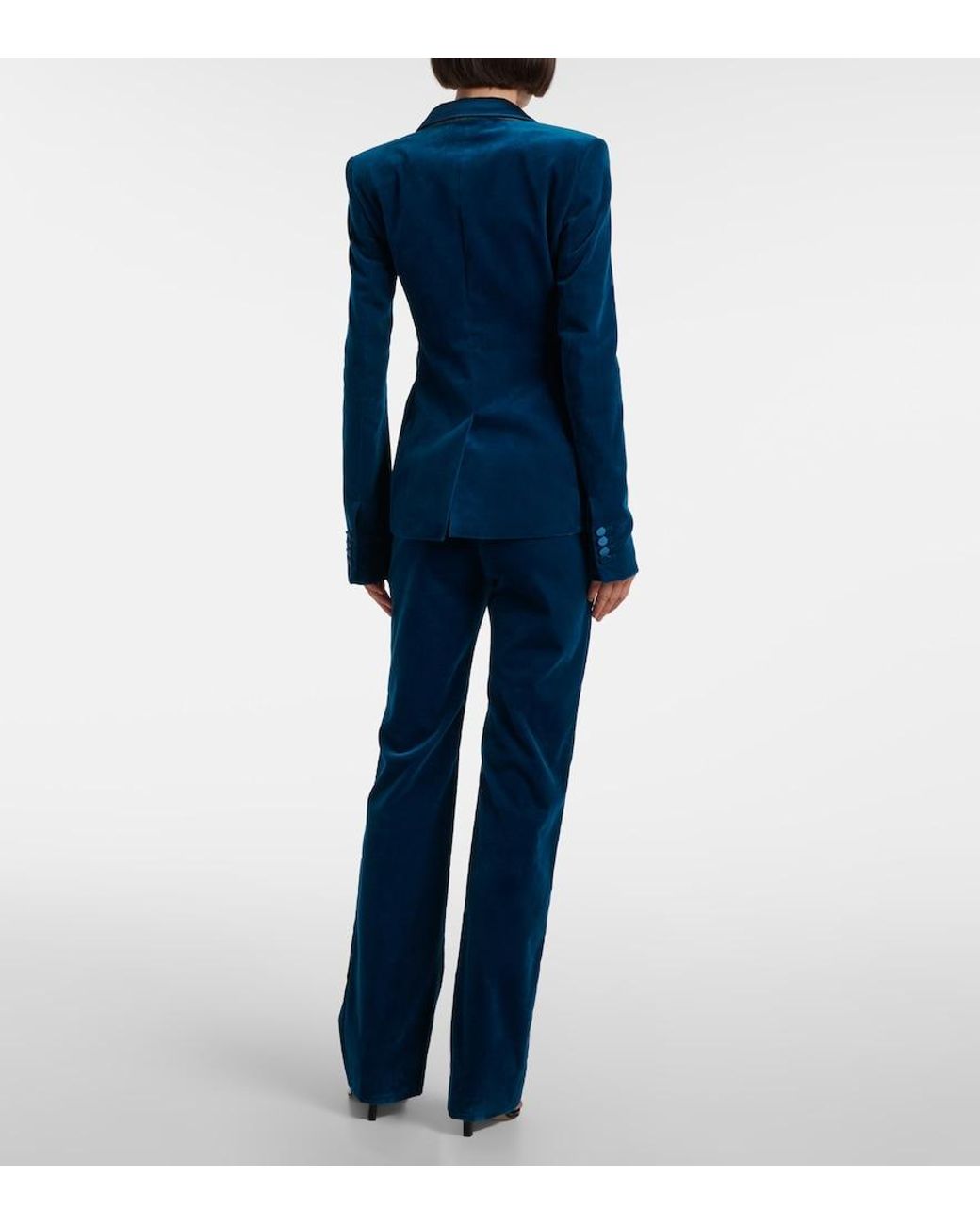 Rabanne Blue Cotton-Blend Velvet Flared Pants