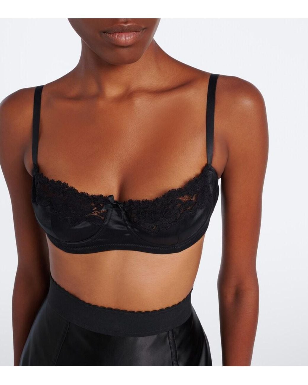 Dolce & Gabbana Black Lace-Trimmed Silk-Blend Satin Bra