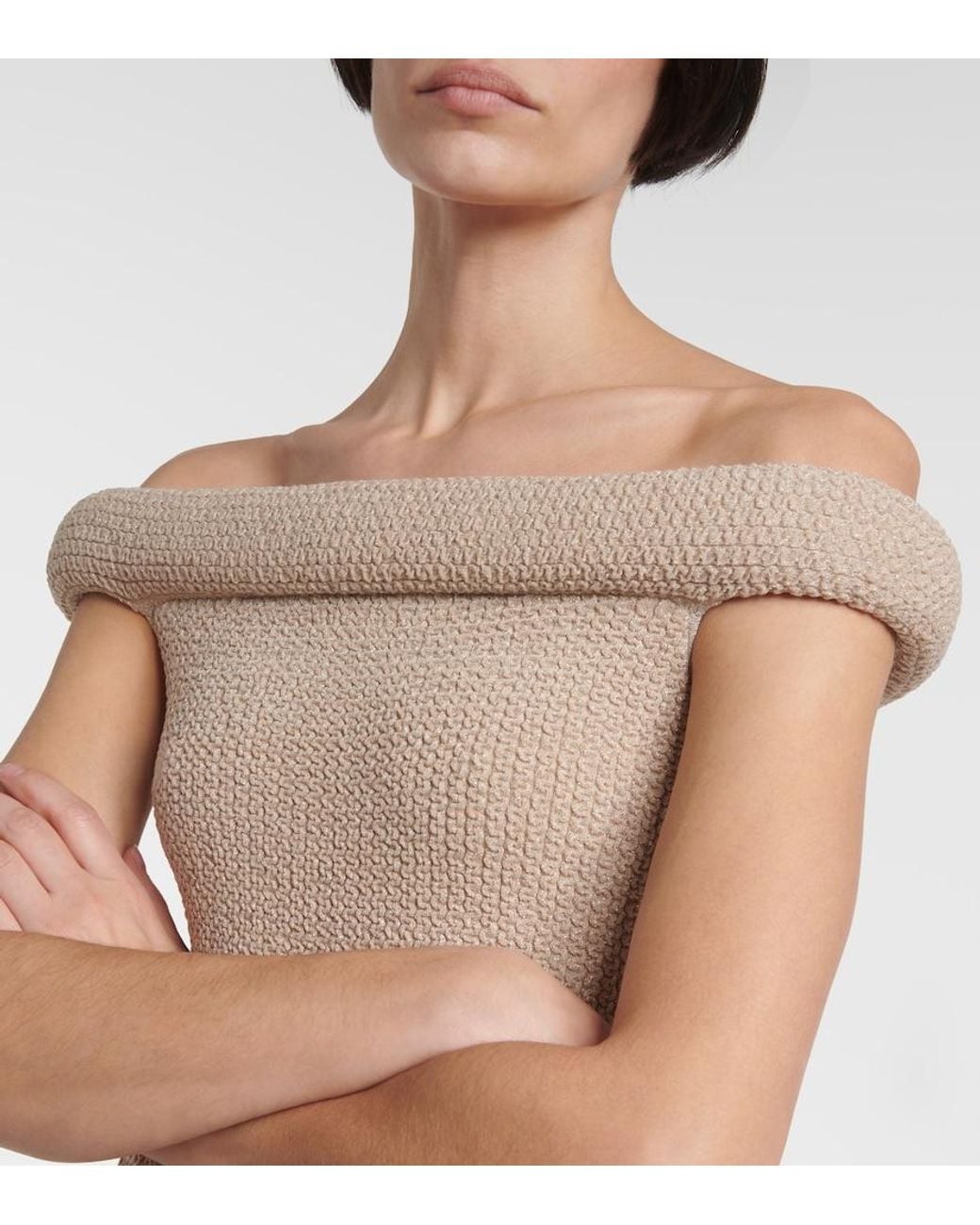Totême Natural Knitted Off-Shoulder Top
