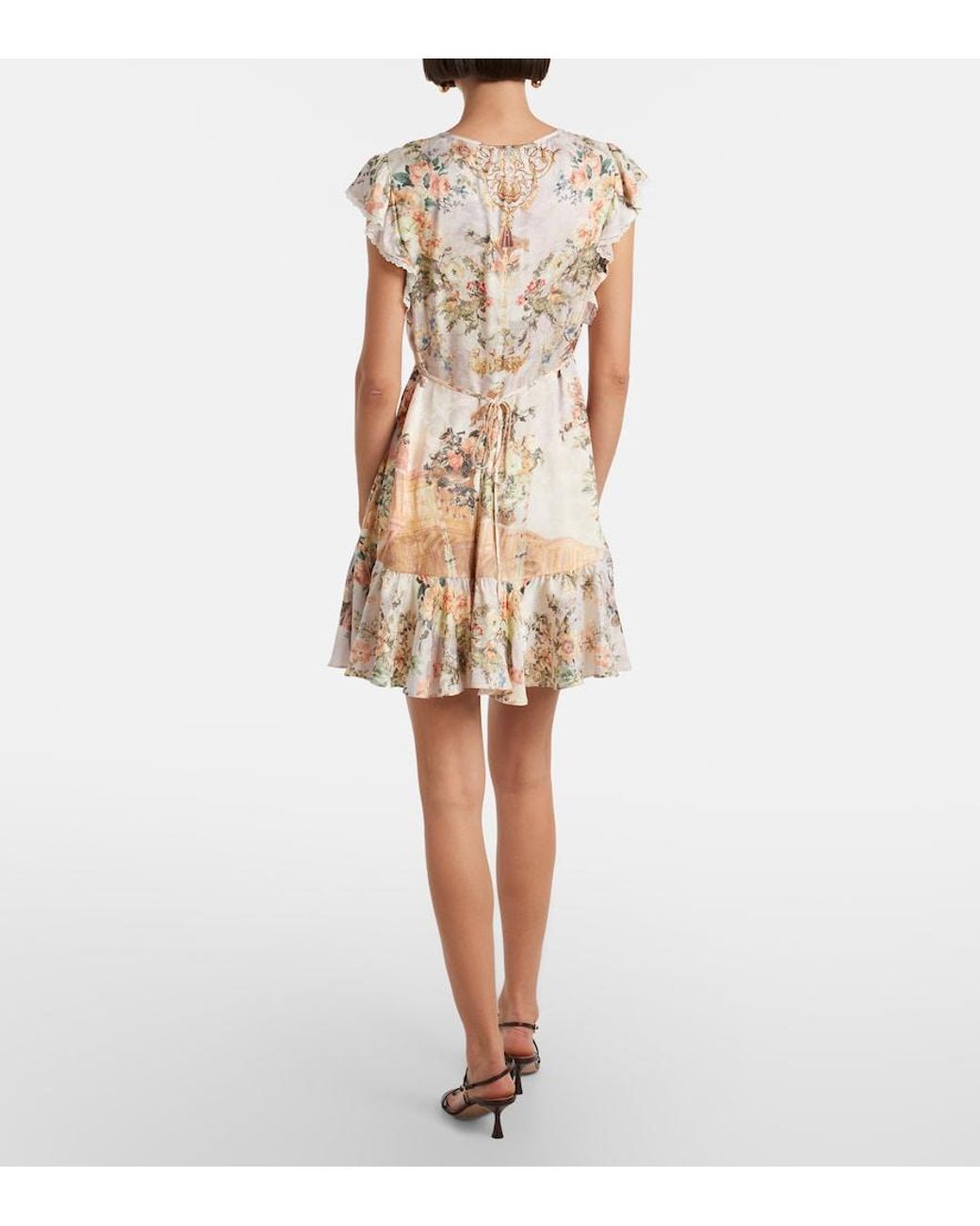 Camilla Natural Embellished Floral Lace-Trimmed Minidress