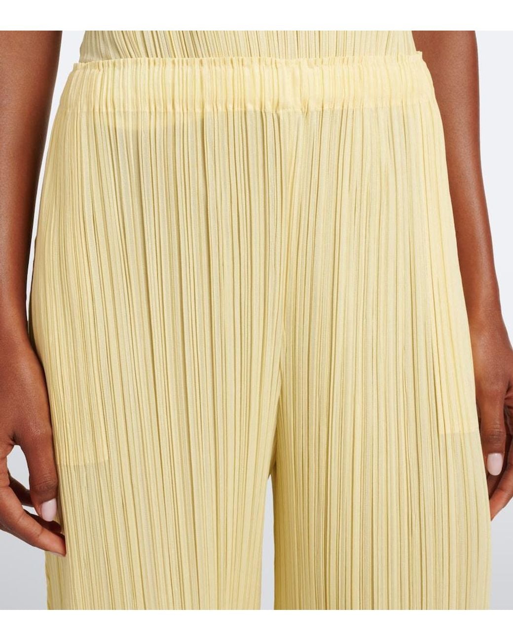 Pleats Please Issey Miyake Yellow Monthly Colors: July Pleated Wide-Leg Pants
