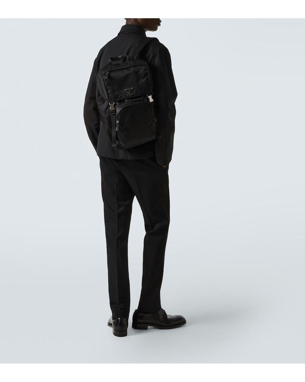 Prada Black Re-Nylon Leather-Trimmed Backpack for men