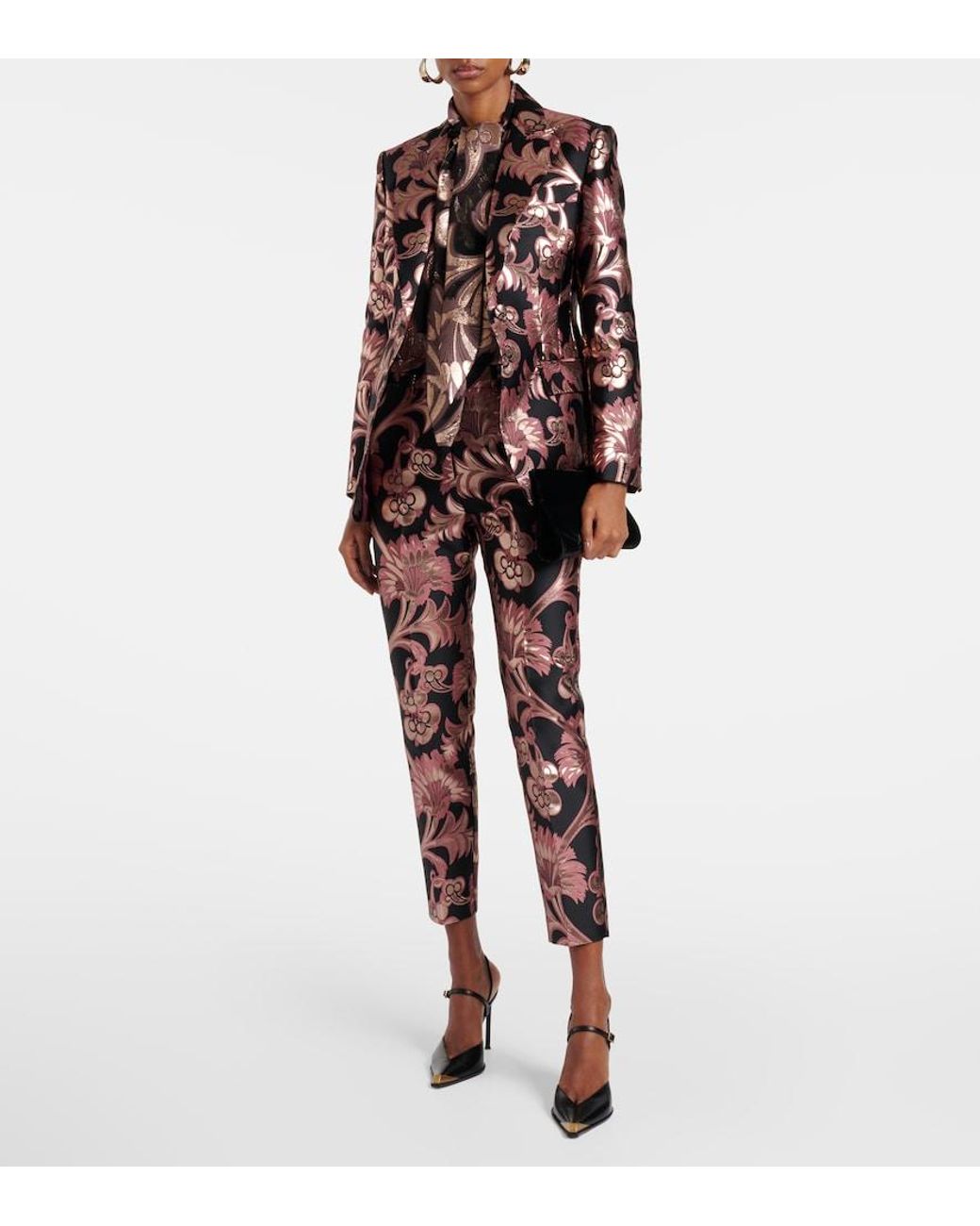 Etro Brown Semi-Sheer Tie-Neck Lame Blouse