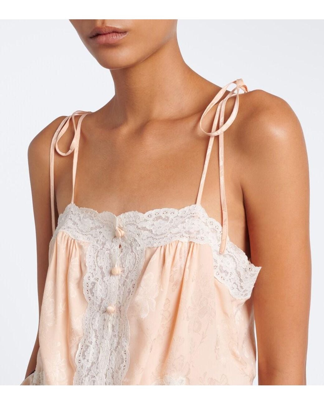 Chloé White Lace-Trimmed Silk Satin Top