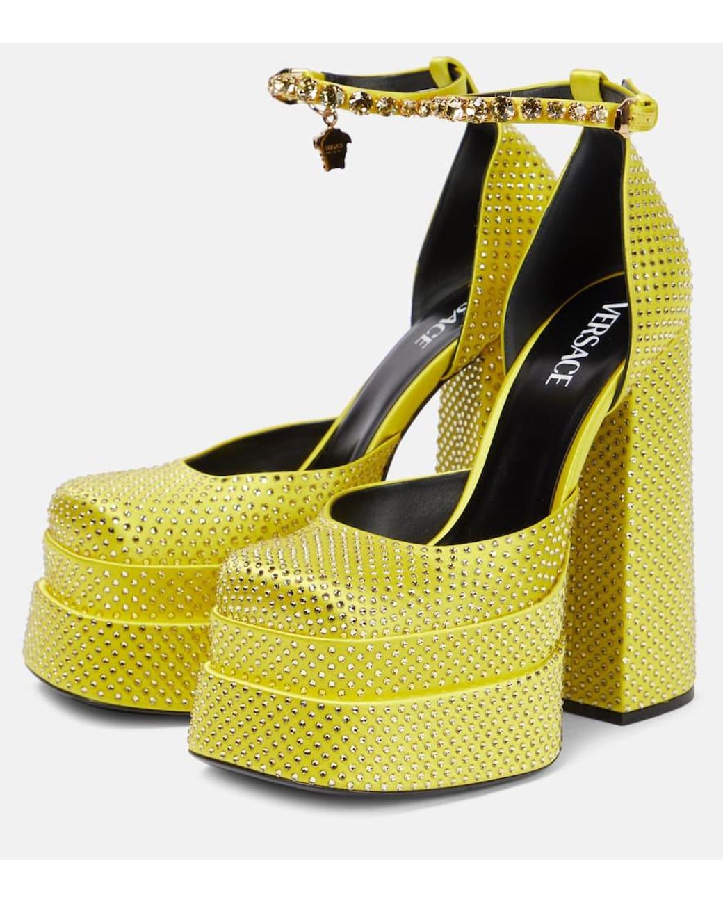 Versace Yellow Medusa Aevitas Embellished Platform Pumps