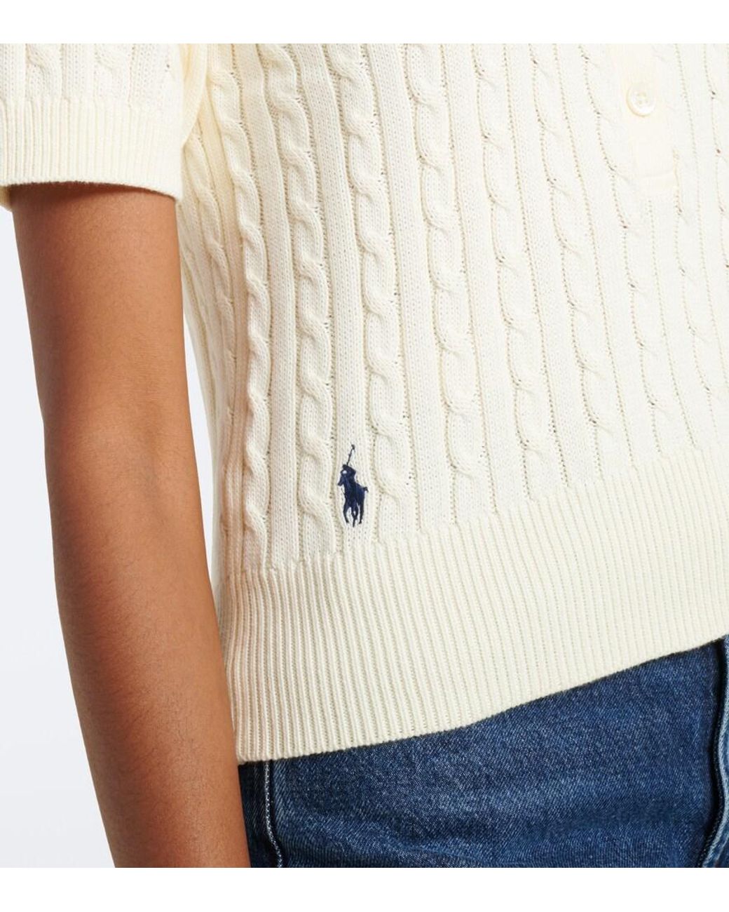 Polo Ralph Lauren White Cable-Knit Cotton Sweater