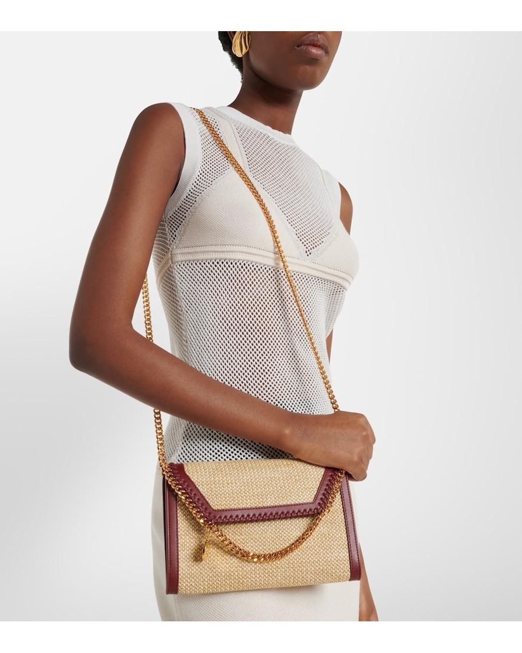 Stella McCartney Brown Falabella Raffia-Effect Wallet On Chain