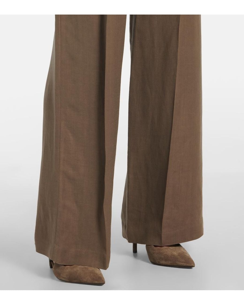 Brunello Cucinelli Brown High-Rise Wide-Leg Pants