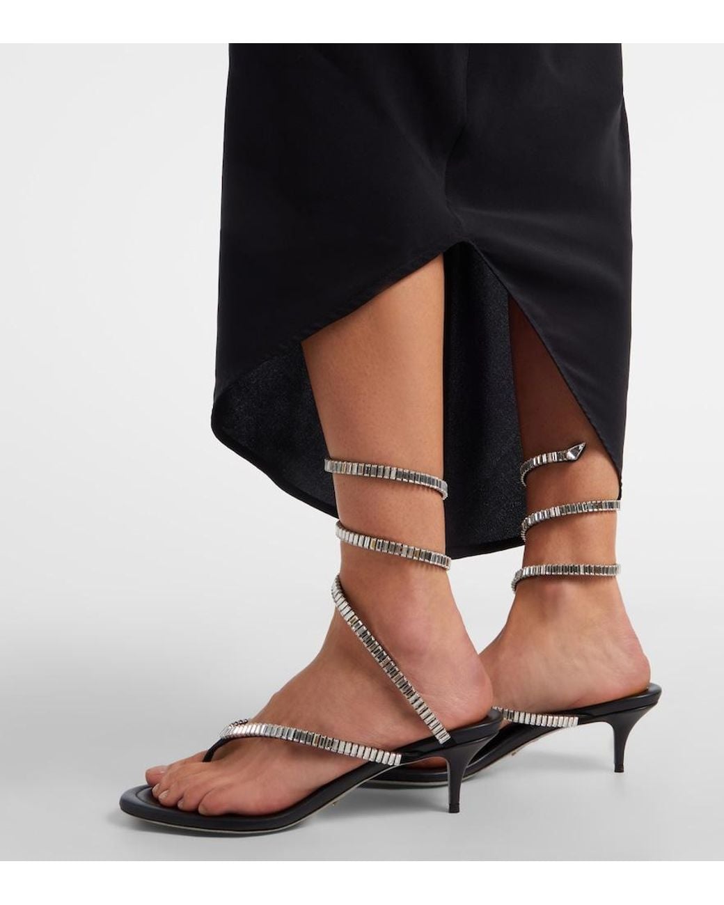 Rene Caovilla Metallic Embellished Satin Thong Sandals