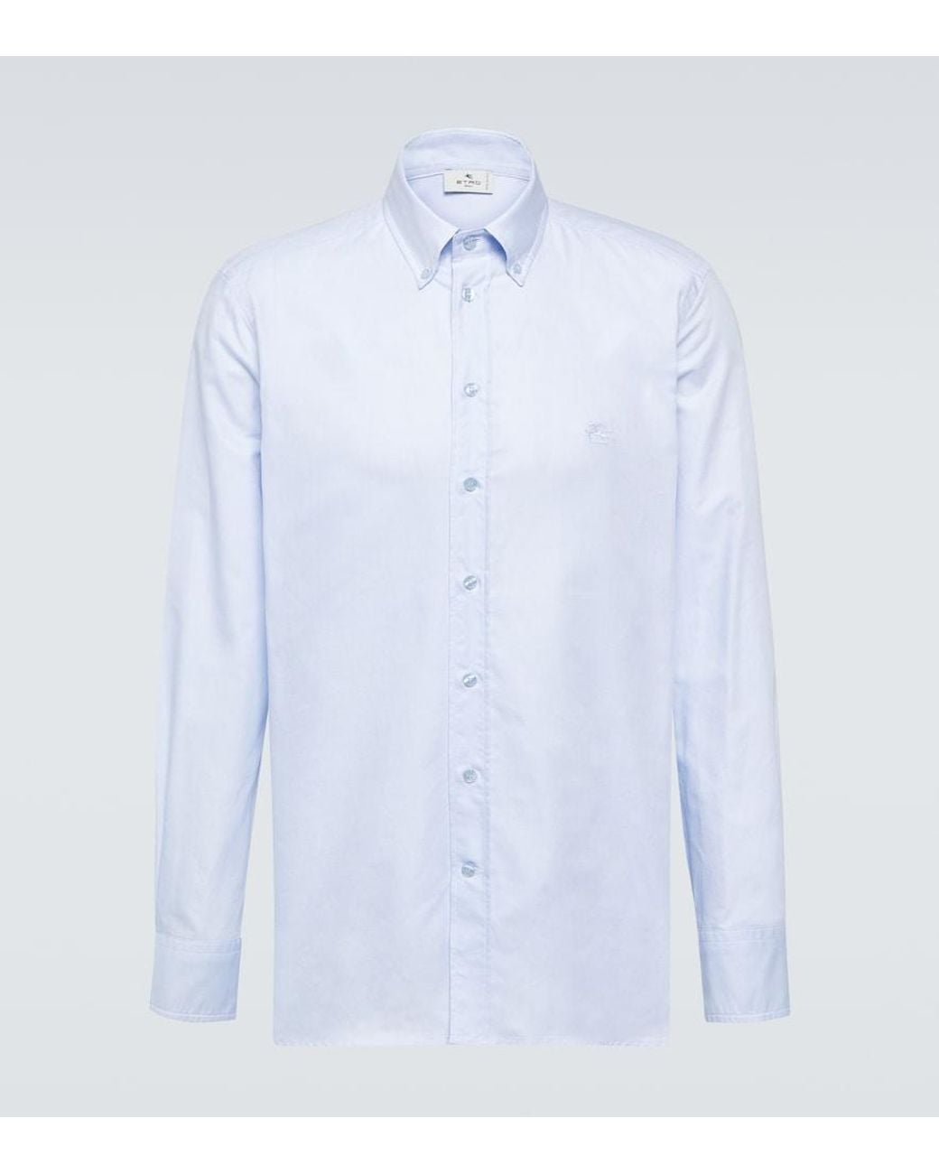 Etro Blue Button-Down Shirt With Logo for men