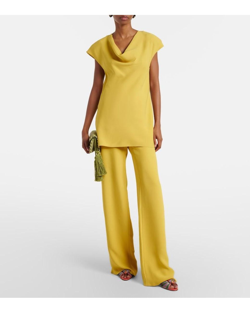 Valentino Garavani Yellow Silk Wide-Leg Pants