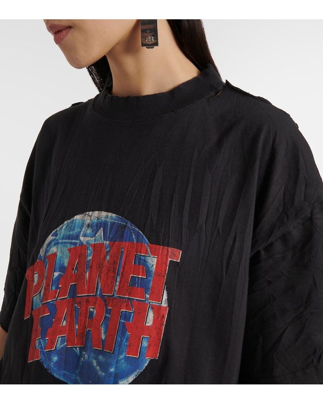Balenciaga Black T-Shirt Planet Earth Aus Baumwoll-Jersey