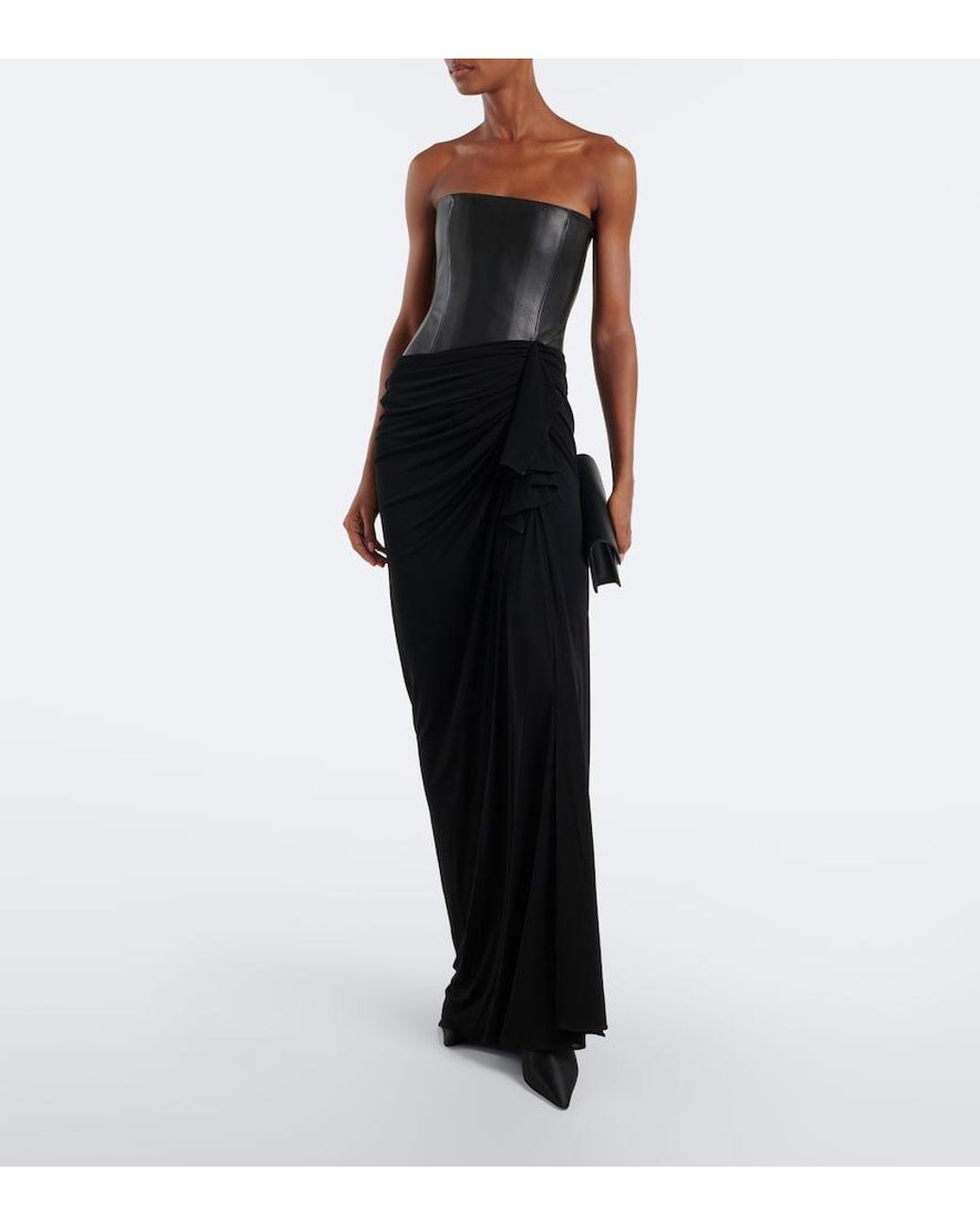 Alex Perry Black Draped Leather And Jersey Corset Gown