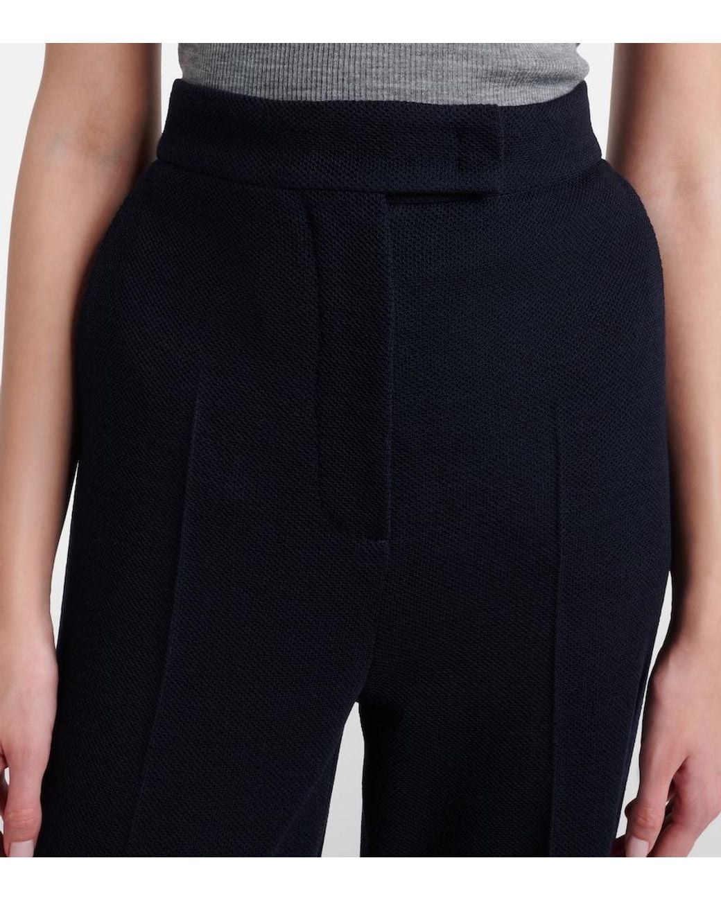 Max Mara Blue Attinia Virgin Wool Pique Wide-Leg Pants