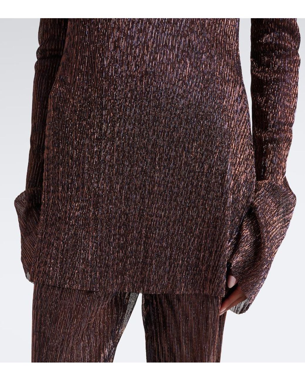 Cala De La Cruz Brown Loreta Knitted Lame Top