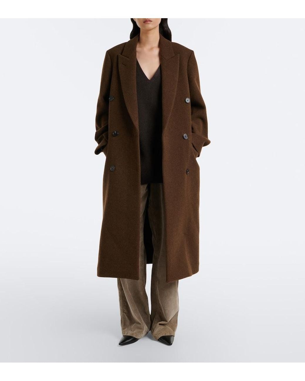 The Row Brown Bamira Double-Breasted Virgin Wool Coat