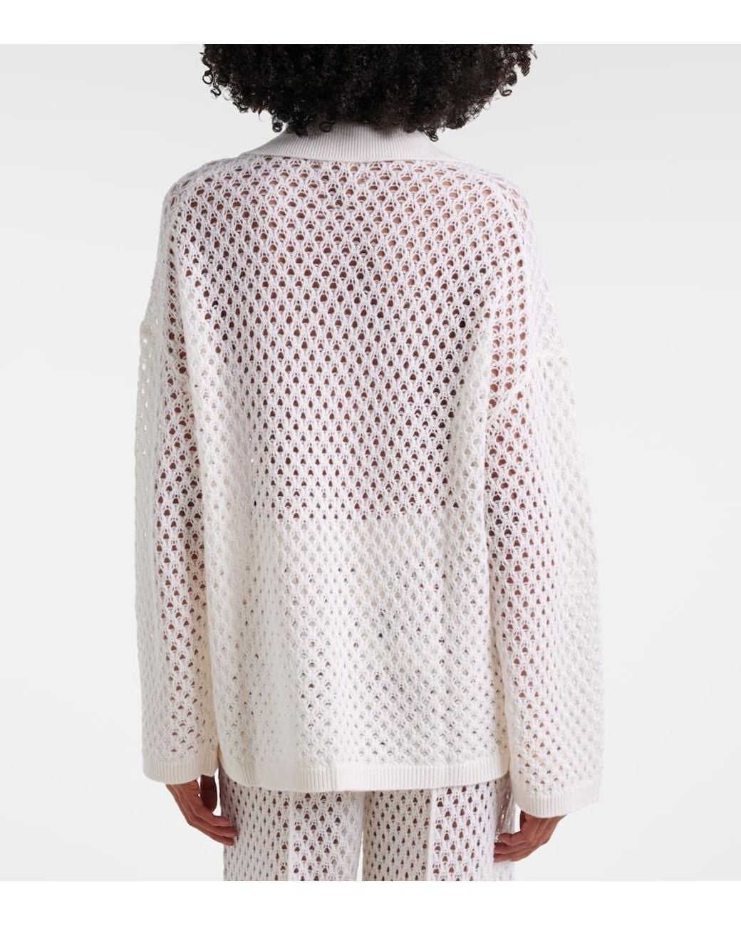 Jardin Des Orangers White Open-Knit Wool And Cashmere Cardigan