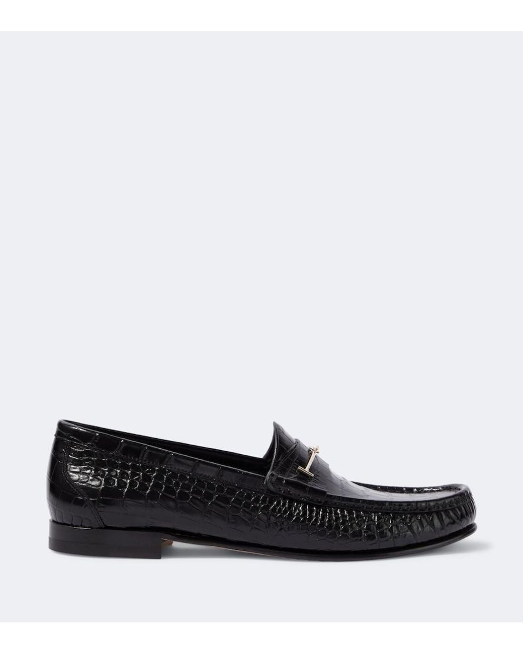 Tom Ford Black Oscar Double T Croc-Effect Leather Loafers for men